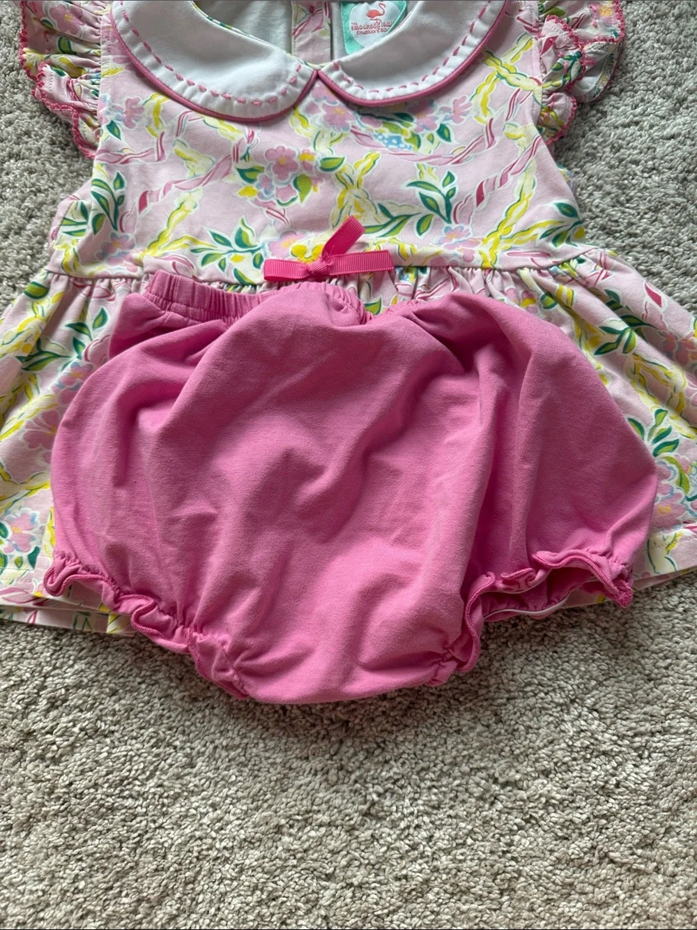 Toddler Floral Pink Dress Set with Bloomers and jelly tote